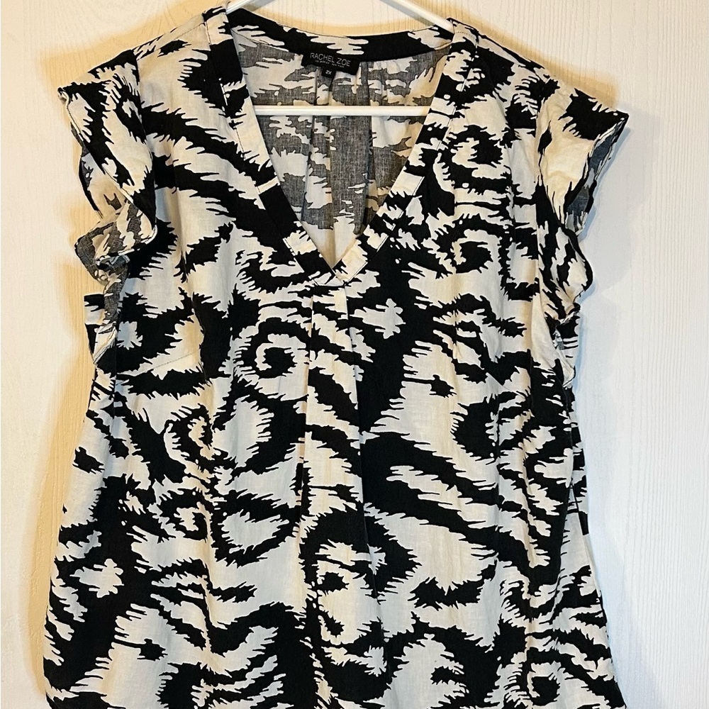 Rachel Zoe Black and White Patterned Women's Top Size 2X
